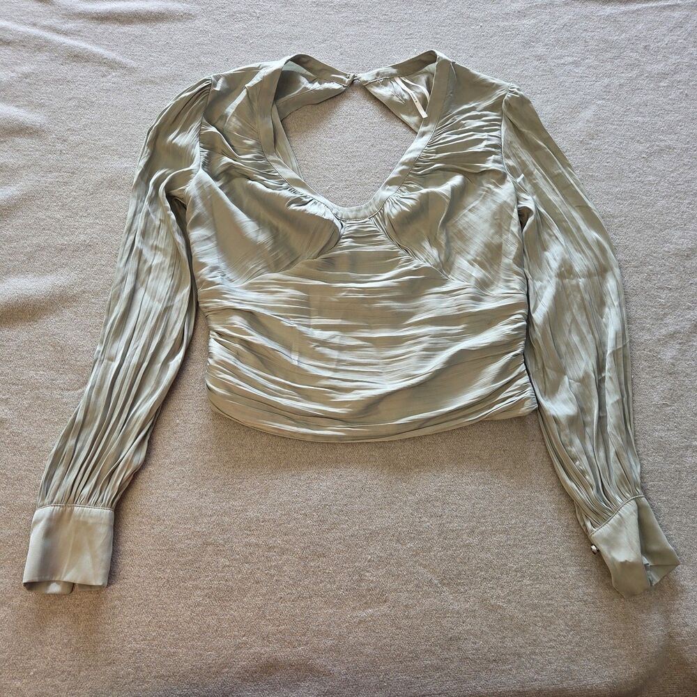 Antropologie Women Blouson Sleeve Blouse Mint Green Cut Out Back Size Small